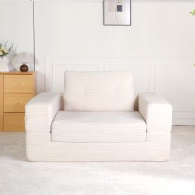 Compression Human Dog Sofa Bed for Adult & Pets,Modern Floor Couch With Pillow for Living Room Bedroom,Corduroy Fabric,No Assembly Required (Color: Beige)