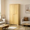 67 Inch Pinewood Kitchen Pantry Storage Cabinet Freestanding with Doors And Shelves for Dining Room Organization