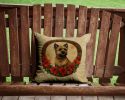 Cairn Terrier Christmas Flowers Throw Pillow Machine Washable, Indoor Outdoor Decorative Pillow for Couch, Bed or Patio, 14Hx14W