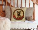 Cairn Terrier Christmas Flowers Throw Pillow Machine Washable, Indoor Outdoor Decorative Pillow for Couch, Bed or Patio, 14Hx14W