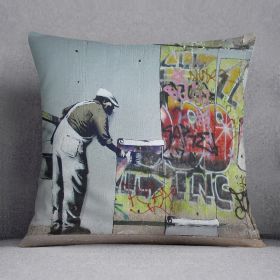 Banksy Graffiti Wallpaper Cushion (Insert: With Insert, size: 16" X 16")