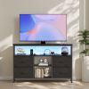 TV stand, 4 drawers, with LED lights and power sockets, 50-inch TV living room furniture, with open shelves and adjustable feet