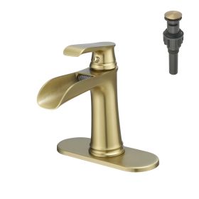 Nowadays Waterfall bathroom faucet, single handle bathroom sink faucet (Color: Brushed gold)