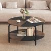 2-Tier Round Coffee Table Metal Frame with Storage Shelf