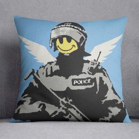 Banksy Smiley Angel Policeman Cushion (Insert: With Insert, size: 20" X 20")