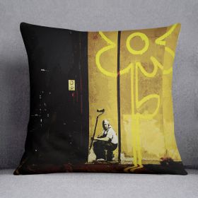 Banksy Yellow Lines Cushion (Insert: With Insert, size: 18" X 18")