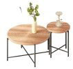 2-Piece Coffee and End Table Set Ã¢â‚¬â€œ Waterproof MDF with PVC Cover, Distressed Cylindrical Design, Black Metal Legs Ã¢â‚¬â€œ Classic Rustic Charm