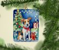Fox Terrier Christmas Reindeer Porcelain Ornament Christmas Tree Hanging Decorations for Home Christmas Holiday, Rectangle, Gift, Multicolor