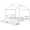 Full Size House Platform Bed with Two Drawers; Headboard and Footboard; Roof Design