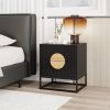 Modern Mid Century Fluted Nightstand with 2 Drawers and Pine Wood Handles for Bedroom
