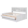 Full Size Wooden Captain Bed with Built-in Bookshelves, Three Storage Drawers and Trundle