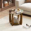 32" 2-Tier Glass Round Coffee Table with Storage Shelf