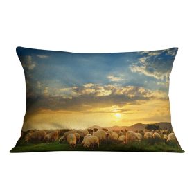 Flock of sheep grazing in a hill at sunset Cushion (Insert: With Insert, size: 18" X 18")