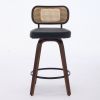 Set of 3 Counter Height Bar Stools - 26 inch Rattan Counter Height Stools with Cane Back, Upholstered Seat, Walnut Craftsmanship