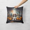 Cavalier Spaniel Spooky Halloween Throw Pillow Machine Washable, Indoor Outdoor Decorative Pillow for Couch, Bed or Patio, 18Hx18W