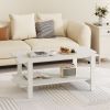 2-Tier Coffee Table Slatted Wood Center Table with Storage Shelf