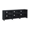 65 in. Wood Black Oak TV Stand with 6 Storage Shelves