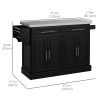 Rolling Kitchen Island with Storage and Stainless Steel Top, Kitchen Trolley with Drawers, Cabinets, Towel Rack