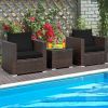 3 Pieces Patio Conversation Rattan Furniture Set with Cushion
