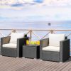 3 Pieces Patio Wicker Conversation Set with Cushion