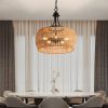 19" Boho Hemp Rope Pendant Light, Hand-Woven Jute Hanging Lamp with Adjustable Chain, Natural Rope Shade Ceiling Light Fixture for Kitchen Island