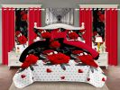 9-Piece Red Rose & Heart Bedding & Curtain Set (Queen/King/Cal King) - Quilted Microfiber Bedspread + Sheer Curtains