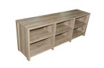 65 in. Wood Black Oak TV Stand with 6 Storage Shelves