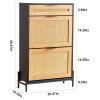 Rattan Shoe Cabinet, Narrow Shoe Storage Organizer with 2 Flip Rattan Drawers & 1 Slide Drawer, Metal Legs