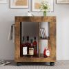 Mid-century modern style movable side cabinet for sofa, household brown trolley storage locker and shelf for living room.