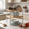 2 Pack Adjustable Stackable Wood Storage Shelves, Multi Purpose Countertop Organizer Rack for Kitchen, Spice, Bathroom and Pantry