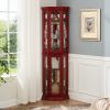 Corner Curio Cabinet Lighted Corner Display, Glass Display Shelf Shelving Bar cabinet with Tempered Glass Door, Bar Cabinet