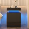Nightstands Set 2, 15 Inches LED Night Stand Set of 2, Modern Bedside Table with LED Lights, High Gloss Surface, End Table with Storage for Bedroom