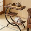 Industrial C-Shaped Coffee Table - 3-Level Small Table with Storage Compartments