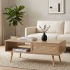 41.3 Inch Rattan Coffee Table with Sliding Storage Door, Rectangle Wooden Accent Center Sofa Table with Solid Wood Legs,Suitable for Living Room