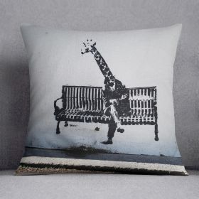 Banksy Giraffe on a Bench Cushion (Insert: With Insert, size: 16" X 16")