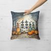 Calacas Skeletons Spooky Halloween Throw Pillow Machine Washable, Indoor Outdoor Decorative Pillow for Couch, Bed or Patio, 18Hx18W