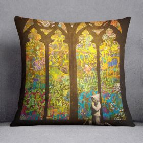 Banksy Stained Glass Window Cushion (Insert: Without Insert, size: 18" X 18")