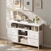 TV stand, 4 drawers, with LED lights and power sockets, 50-inch TV living room furniture, with open shelves and adjustable feet