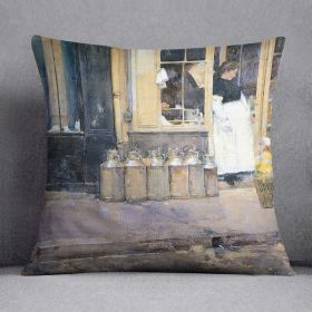 The flower girls and the milk vendor by Hassam Cushion (Insert: With Insert, size: 16" X 16")