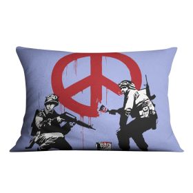 Banksy Soldiers Painting CND Sign Blue Cushion (Insert: Without Insert, size: 16" X 16")