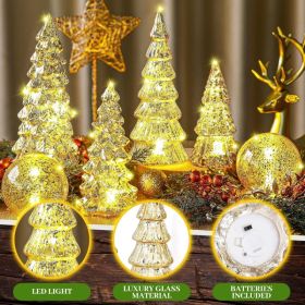 6 Pcs Mercury Glass Christmas Tree for Tabletop Light up Figurine Christmas Tree Mercury Cracked Glass Globe with Light for Xmas Decor Home Party Cent (Option: Gold)