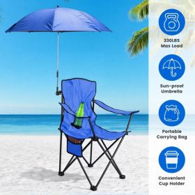 Folding Camping Chair with Detachable 8-Rib Sun Umbrella, 42.13 Inch Canopy Aluminum Alloy Portable Lawn Chair Supports 330LBS with Cup Holder (Option: Blue)
