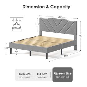 Modern Platform Bed Frame With Upholstered Headboard & Wooden Slats - No Box Spring Needed, Easy Assembly, Grey (Option: QUEEN)
