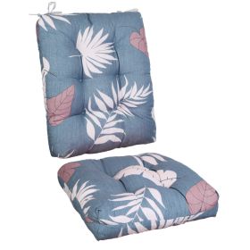 2Pcs Waterproof Rocking Chair Cushion Upper And Lower Back And Seat Sets With Non-Slip Ties Oxford Cloth Surface Polyester Filling Comfortable For Ind (Option: BlueGreyLeaf)