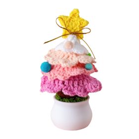 Knitted Mini Xmas Tree Simulation Crochet Xmas Tree Bonsai Ornament for Mall Store Home Decor Pink (Option: B-Pink)